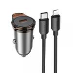 hoco. Incarcator Auto Cu Cablu Lightning HOCO NZ16, 30W, 3A, 1 x USB-C, Gri