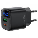 ACEFAST Incarcator Retea Acefast A116 Display, 35W, 3A, 1 x USB-A - 1 x USB-C, Negru