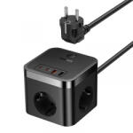 Baseus Prelungitor Baseus PowerCombo Cube, 3 x Schuko - 2 x USB-A - 2 x USB-C, Negru E00066400117-00