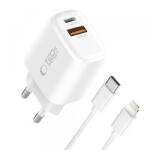 Tech-Protect Incarcator Retea Cu Cablu Lightning Tech-Protect NCA20, 20W, 3A, 1 x USB-A - 1 x USB-C, Alb