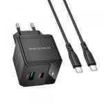 BOROFONE Incarcator Retea Cu Cablu USB-C Borofone BN19 Intenso, 20W, 3A, 1 x USB-A - 1 x USB-C, Negru