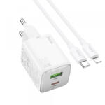 hoco. Incarcator Retea Cu Cablu Lightning HOCO N41, 20W, 3A, 1 x USB-A - 1 x USB-C, Alb