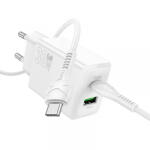 hoco. Incarcator Retea Cu Cablu USB-C HOCO N71, 30W, 3A, 1 x USB-A - 1 x USB-C, Alb