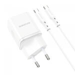 BOROFONE Incarcator Retea Cu Cablu USB-C Borofone BN7, 20W, 3A, 1 x USB-A - 1 x USB-C, Alb - koubsolutions