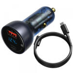 Baseus Incarcator Auto Cu Cablu USB-C Baseus Digital Display, 65W, 5A, 1 x USB-A - 1 x USB-C, Negru TZCCKX-0G