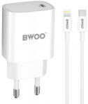 BWOO Incarcator Retea Cu Cablu Lightning BWOO CDA159, 20W, 3A, 1 x USB-C, Alb