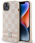 DKNY Husa pentru Apple iPhone 14, DKNY, Checkered Mono Pattern & Printed Stripes, Roz