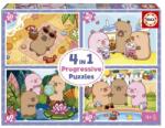 Educa Puzzle progresiv Educa 4 în 1 - Capibari veseli (EDU20486) Puzzle