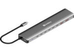 Sandberg USB-C 10-portos hub, 8xUSB-C, 2xUSB-A, 10Gbps, PD 100W, alumínium - 136-80 (136-80)