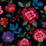 Takoy Țesătură gabardină light plisată flori folclorice și imitație broderie Rose