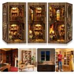 Bedee Miniatűr Házikó Könyv Nook Kreatív Szett Diy 3D Led Ajándék (BOOKNOOK DIY Z ŚWIATEŁKAMI)