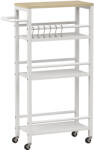 HOMCOM Cărucior de bucătărie 4 niveluri, cărucior de servire pe roți cu suport pentru prosoape și 6 cârlige, 50 x 20 x 81 cm, stejar | Aosom Romania (801-457V00AK)