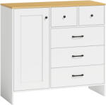 HOMCOM Bufet Bucătărie, Mobilier de depozitare cu 5 sertare și ușă, Stil rustic, 100 x 40 x 94 cm, Alb | Aosom Romania (83A-510V00WT) Bufet