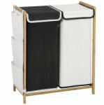 HOMCOM Coș de Rufe 2 Compartimente 120L cu Capace, Buzunare Laterale, Saci Detașabili pentru Dormitor | Aosom Romania (850-382V00MX)