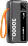 OBAL:ME CablePulse powerbank / külső akkumulátor beépített kábellel, digitális kijelzővel, 30000mAh, 22, 5W, fekete - tok-shop