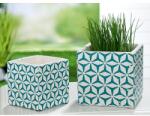  Fehér színű türkizkék mintás kocka formájú cement kaspó 13x13cm Etna (44995)