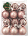  Üveg karácsonyfadísz gömb, smokey rose színű matt és fényes, 24 db - 2, 5 cm (124402)