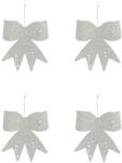  Karácsonyfadísz fehér színű, glitteres masni, 4 db - 6 cm (058361)