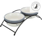 TRIXIE Bowl Set - kerámia tál (piros, mintás) fém állványban macskák részére (2x0, 3l /Ø12cm) (028-24790)