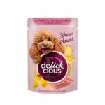 Delickcious DELICKCIOUS, Bucăți de carne de curcan și fructe tropicale în sos cremos, pentru caini, 80g - club4labute