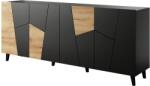  ETNA chest of drawers 200x42x82 black matt + oak craft Comoda