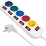 Maclean power strip, 5 socket extension cable, with switches, 250VAC/10A, 1.5m, MCE204 M/W