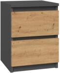 Topeshop M2 ANTRACYT/ARTISAN nightstand/bedside table 2 drawer(s) Anthracite, Oak, Wood