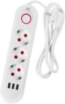Maclean power strip, 3 socket extension + 3xUSB, 110-240V AC 50/60Hz, 2.1A max 2500W, 1.5m, white, MCE394 W
