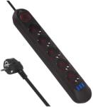 Maclean power strip, 5 socket extension cable + 3xUSB, 110-240V AC 50/60Hz, 2.1A max 2500W, 1.5m, black, MCE395 B