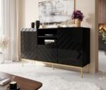  ABETO chest of drawers on golden steel frame 150x42x90 black/black gloss Comoda
