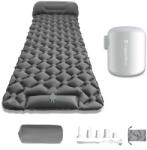 inSPORTline Felfújható matrac inSPORTline Soultea mini pumpával 190x60x6 cm, alacsony súly, kompakt méretek, hatékony szigetelés, javítófolt, 40D nylon szürke alvómatrac, fehér pumpa (31107-3+31104-1)