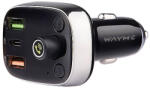 Carmotion Szivargyújtós FM transzmitter Bluetooth kihangosítóval, USB-C PD & QC4.0+ gyorstöltéssel, voltmérővel 12/24V - WAYME