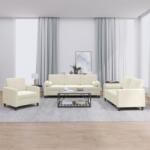vidaXL Set de canapele cu perne, 3 piese, crem, catifea GartenMobel Dekor (3201962) Canapea