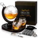  Set cadou decantor whisky Glob Pamantesc Deluxe, 850 ml, cu cutie inclusa, 2 pahare, suport din lemn, cleste si cuburi din roca