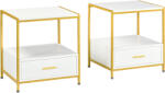 HOMCOM Set de 2 Masute Noptiere Moderne, Noptiere cu Sertar si Raft, Organizatoare de Depozitare, Alb si Auriu 50x40x55cm HOMCOM | Aosom Romania (831-703V80WT)