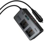 hoco. Smart dupla autós inverteres töltő 2 szivargyújtó csatlakozóval, max. 200W, PD66W/1C2A Z66, fekete