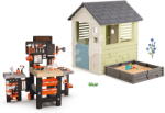 Smoby Set căsuță cu nisipar și atelier de lucru în 3 părți Square Playhouse Life Smoby extensibilă cu 3 ferestre și 2 obloane cu filtru UV (SM810740A-25) Casuta pentru copii