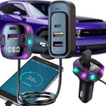 VERK GROUP Transmițător FM Bluetooth Multifuncțional pentru Mașină cu Încărcare Rapidă USB și Type-C și Iluminare RGB (10150)