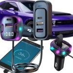 VERK GROUP Multifunkciós autós Bluetooth FM transzmitter, 3x USB és Type-C gyorstöltővel, RGB megvilágítással (10150)