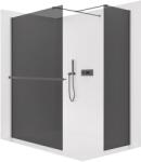 Cerano - Walk-in Onyx TL/P zuhanyfal - 8 mm - négyzet alakú tartó + polc/törölközőtartó - matt fekete, grafitüveg - 140x30x200 cm (CER-8050BD80127)