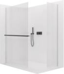 Cerano - Walk-in Crystal TL/P zuhanyfal - 8 mm - merevítő nélküli rendszer + törölközőtartó polc/tartó - matt fekete, rovátkolt üveg - 160x130x200 cm (CER-8050BD6141)