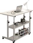 MindBlower Masa, multifunctionala, reglabila, cu raft, alba, Structura din metal, blat din MDF, 80 x 40 cm, Reglabila pe inaltime, Rafturi de depozitare (4383)