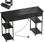HomCom Birou cu spațiu de depozitare cu prize electrice, 3 sertare din material textil și 4 polițe de depozitare, 120 x 40 x 76 cm, negru | Aosom Romania (836-614V90BK)