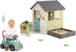 Smoby Set căsuță cu nisipar și tobogan/sonerie cu melodii 2 în 1 Square Playhouse Life Smoby extensibil cu sonerie electronică și grădină în față (SM810740A-21) Casuta pentru copii
