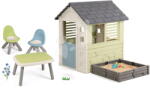 Smoby Set căsuță cu nisipar și grădină Square Playhouse Life Smoby și o masă de picnic cu două scăunele KidChair (SM810740A-1) Casuta pentru copii