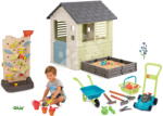 Smoby Set căsuță cu nisipar și perete de joacă cu pistă de apă Square Playhouse Life Smoby extensibilă și roabă cu mașină de tuns iarba cu accesorii de grădină (SM810740A-17) Casuta pentru copii