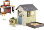 Smoby Set căsuță cu nisipar și bucătărie cu pizza Square Playhouse Life Smoby extensibilă cu sonerie electronică și grădină (SM810740A-19) Casuta pentru copii