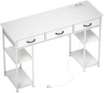 HomCom Íróasztal 2 USB töltőparttal, 2 hálózati csatlakozóval, állítható polcokkal, 3 szövetfiókkal, fehér (836-614V90WT)