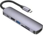 ACEFAST USB-C Хъб, Acefast 6in1 HDMI 4K/ USB-C/ USB3.0/ Card Reader J18, Сив (J18)