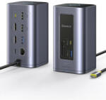  12 in 1 dokkolóállomás, 2 db 4K monitorra való kiterjesztéssel, 100W-os PD, 2 db 4K HDMI, 4 db USB-A, 2 db 10Gbps USB-C, TF/SD 104 Mbit/s, Gigabit Ethernet, képernyőzár gombbal, kompatibilis